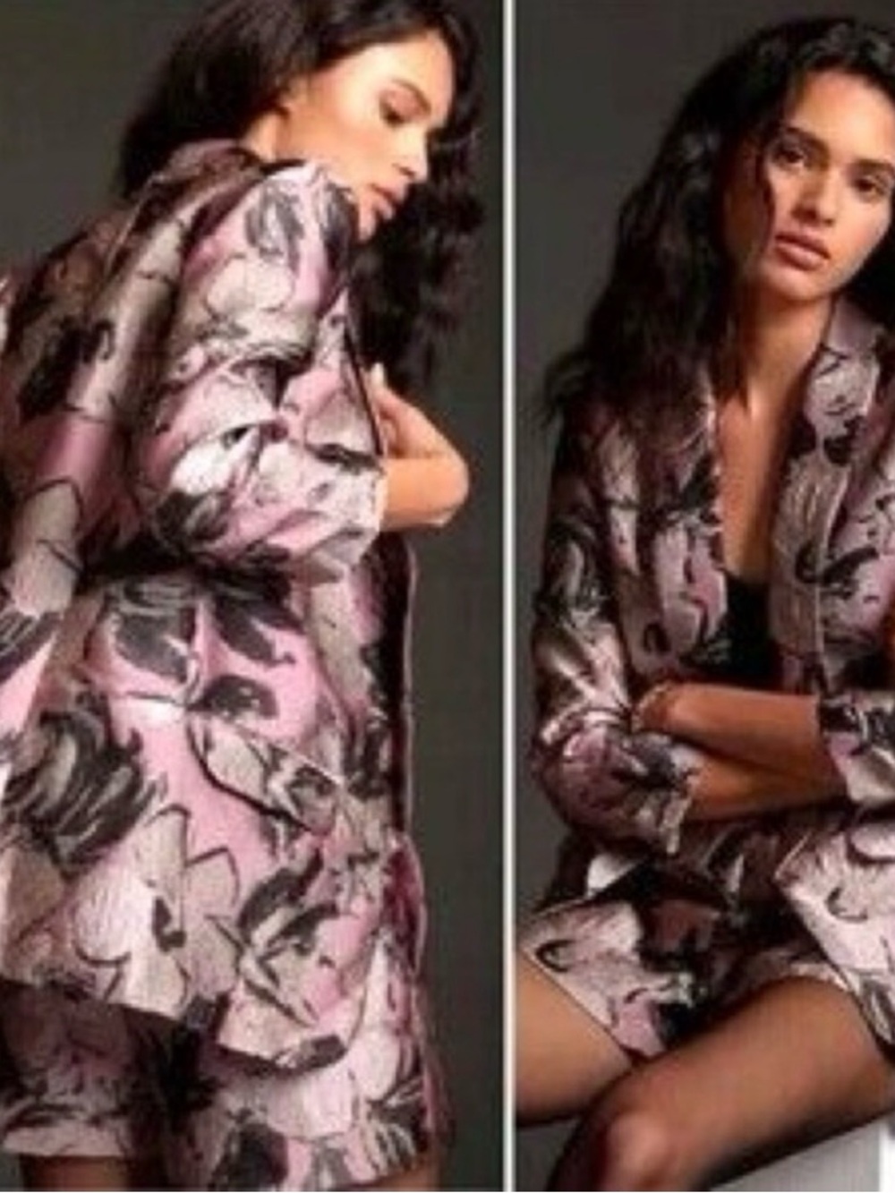 Hutch Anthropologie Pink and Black Floral Satin Blazer